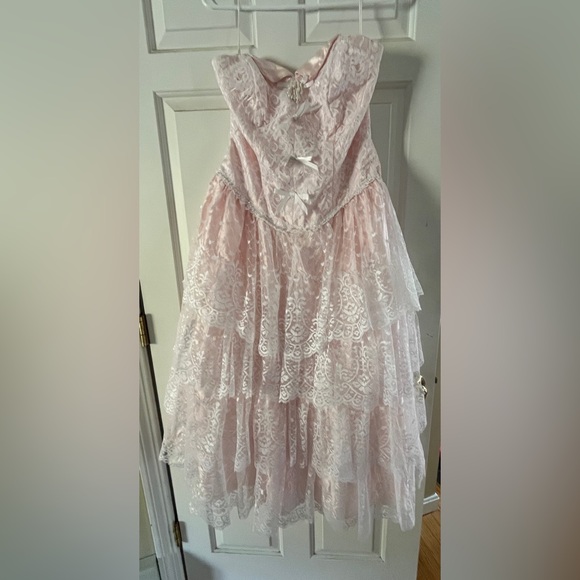 Alfred Angelo Flirtations Pink Strapless VTG 90s Prom Queen Lace Dress - Picture 1 of 8
